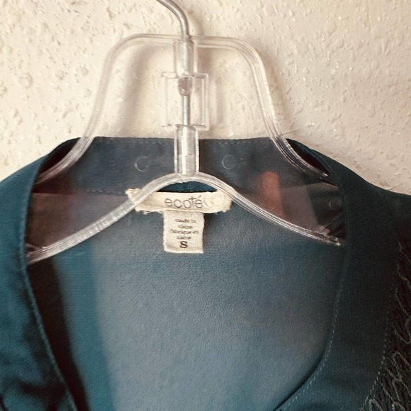 Ecote Sheer Boho Bell Sleeve Turquoise Blouse Sz S - Picture 3 of 5